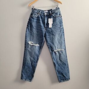 Zara Classic Mom Fit Distressed high rise ankle length jeans